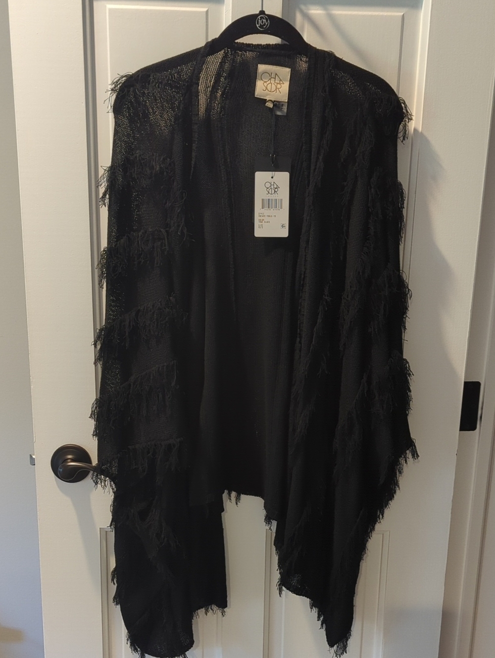 Chaser Black Fringe Open-Front Throw Wrap